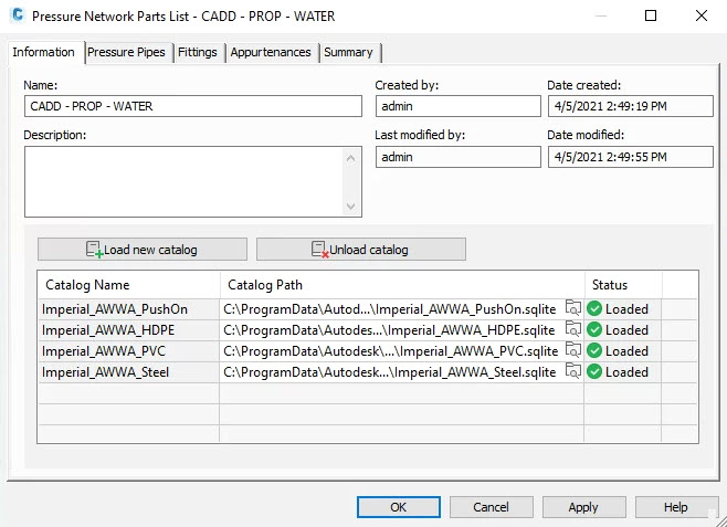 Pressure Catalogs in Parts Lists